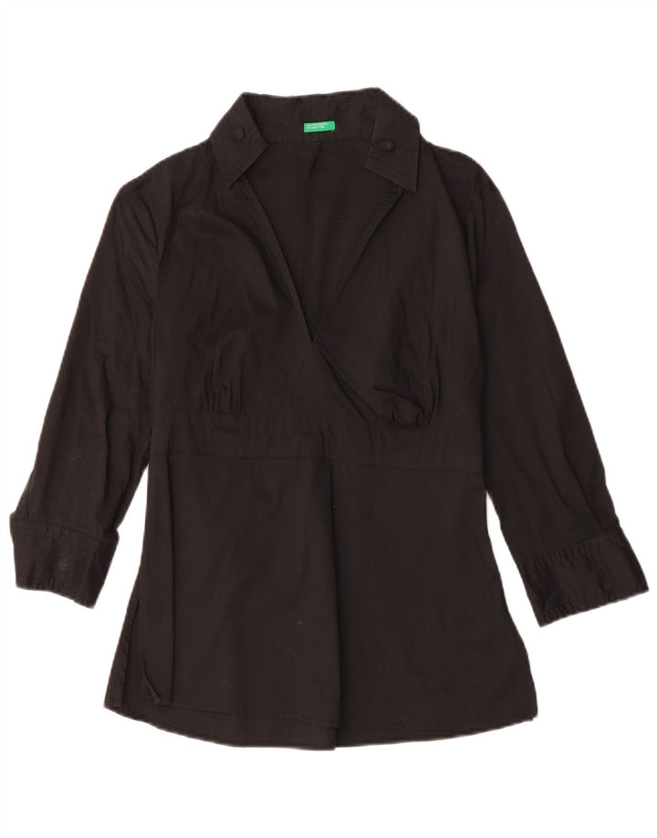 BENETTON Ženski gornji dio bluze 3/4 rukava UK 10 Mali crni pamuk