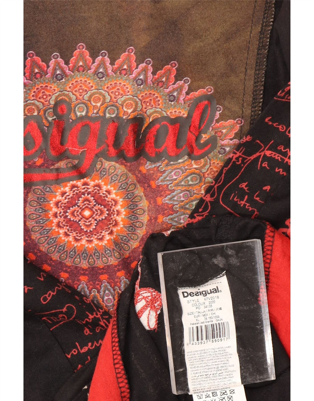 DESIGUAL Ženska grafička haljina A-kroja dugih rukava UK 18 XL crna paisley