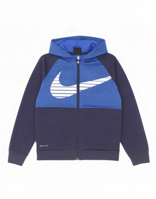 Nike Boys Dri Fit Zip Hoodie pulover 6-7 Years Large Navy Blue Flecked