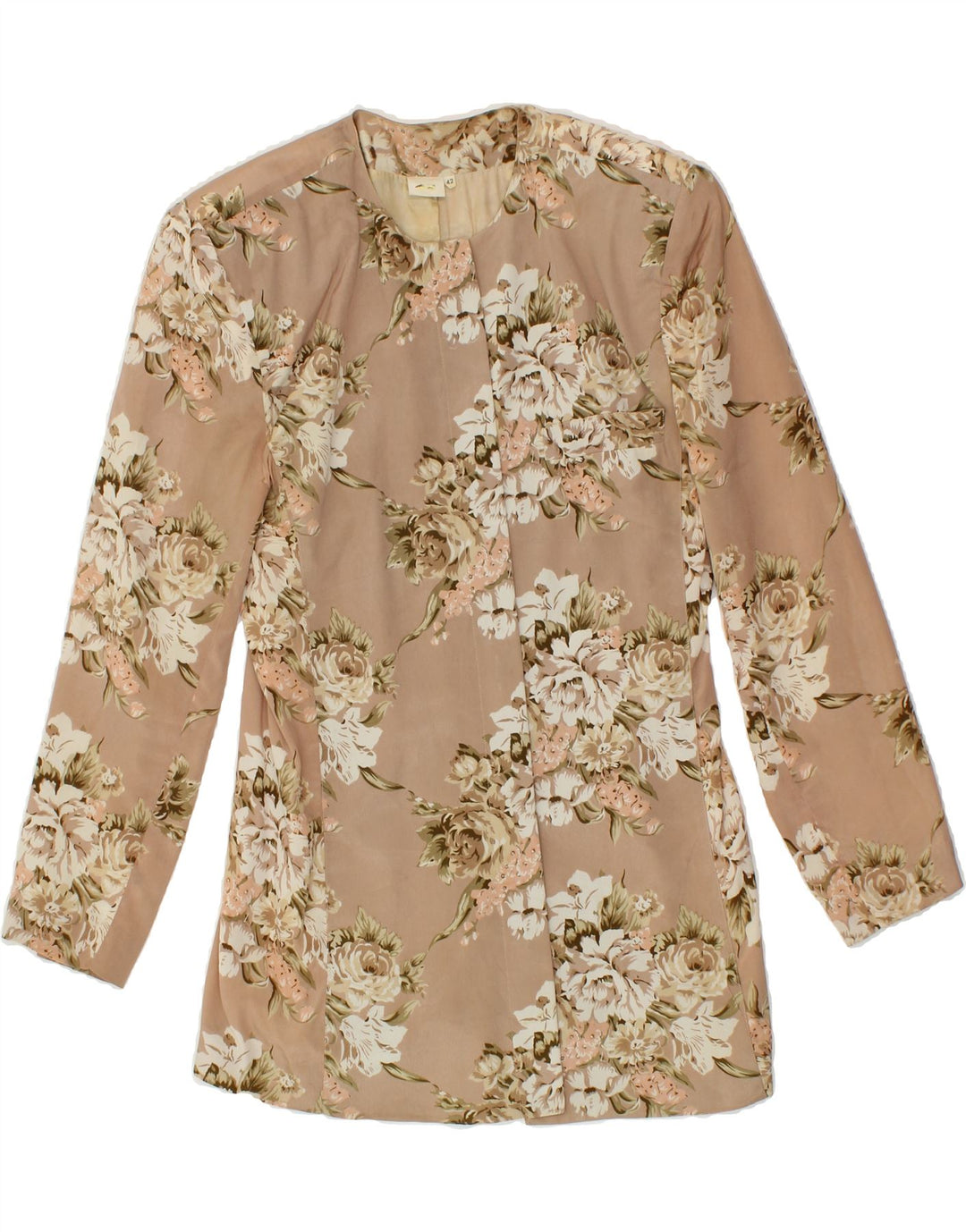 VINTAGE Womens Longline Blazer Jacket IT 42 Medium Beige Floral Vintage Vintage and Second-Hand Vintage from Messina Hembry 