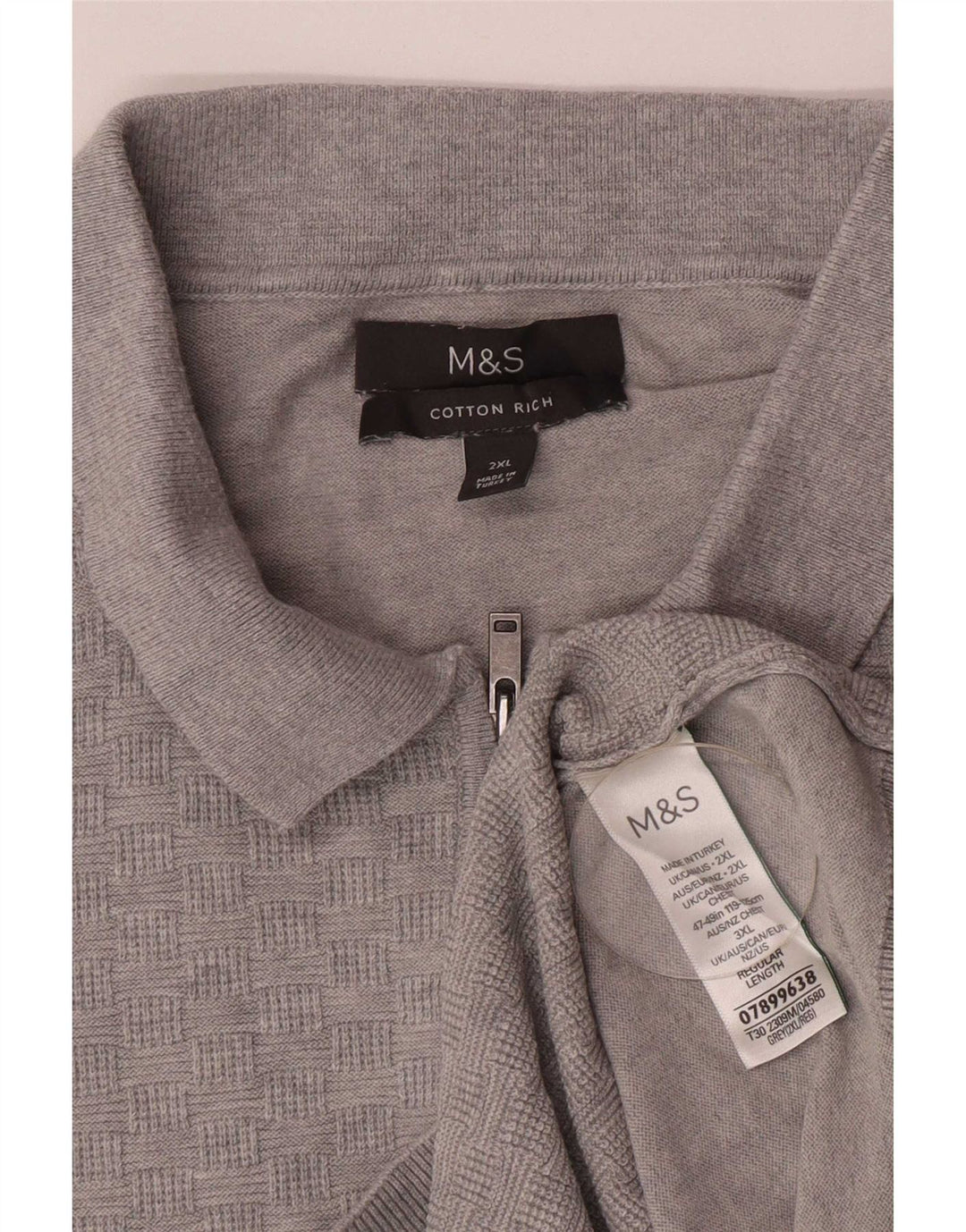 Marks & Spencer muški pulover s polo ovratnikom 2XL, sivi pamuk