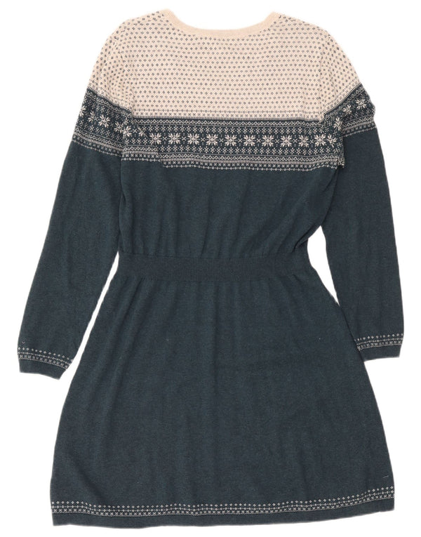 Fat Face Ženska džemper haljina dugih rukava UK 16 Large Green Fair Isle Cotton