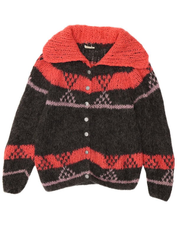 Vintage ženski kardigan pulover UK 16 velika siva vuna u blokovima boja