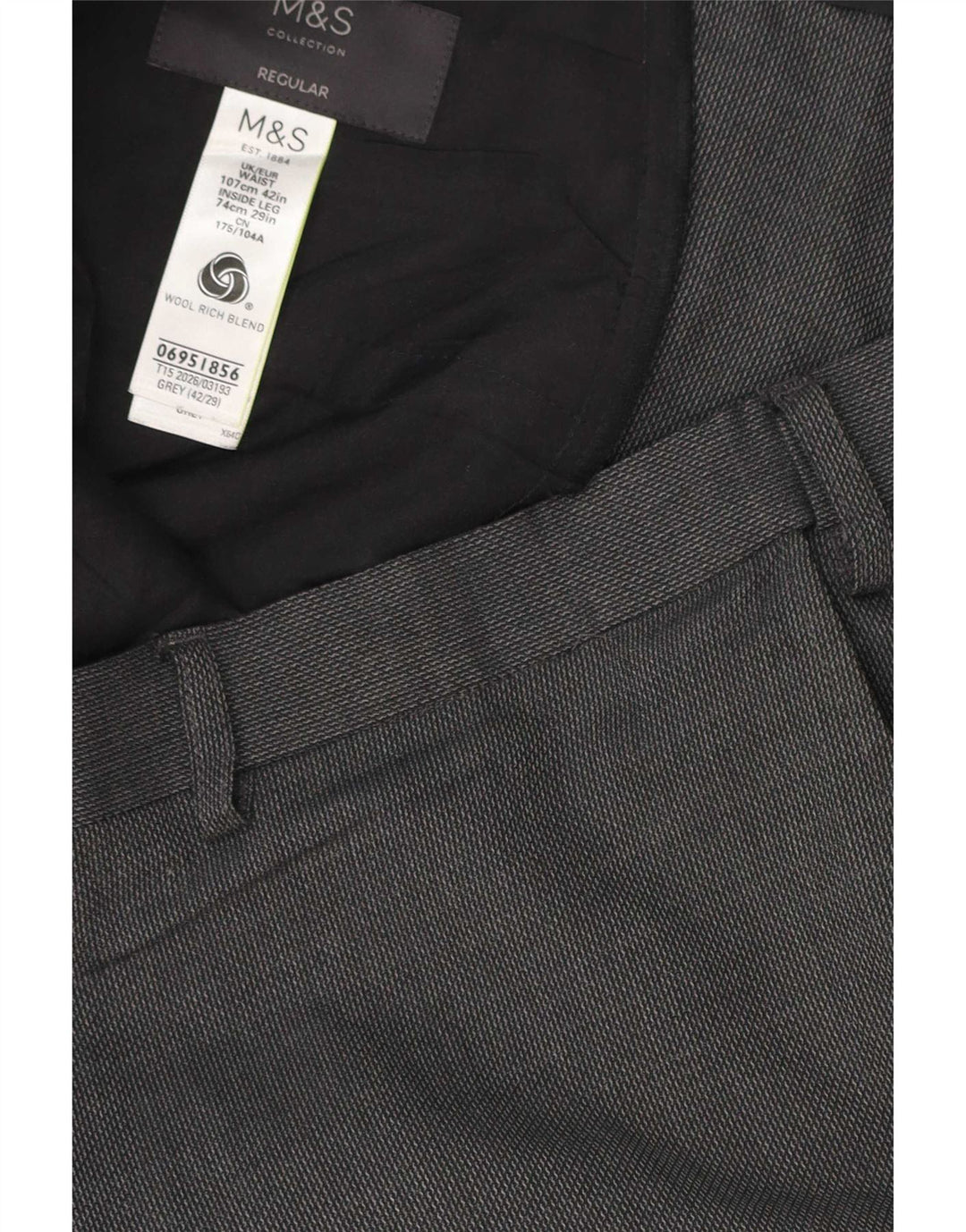 Marks & Spencer muške ležerne hlače regularnog kroja W42 L29 sivi poliester