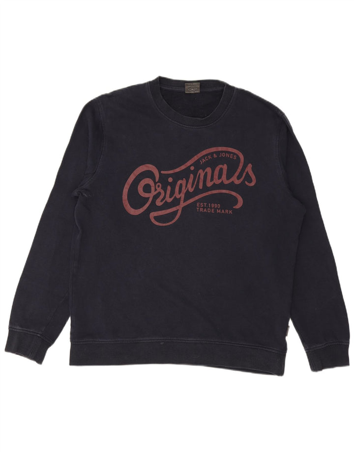 JACK & JONES Veliki muški džemper s grafičkim motivima, tamnoplavi pamuk