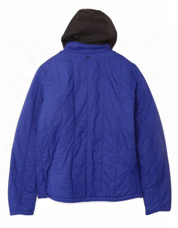 G-Star Womens Hooded Padded Jacket UK 38 Medium Blue Geometric Nylon