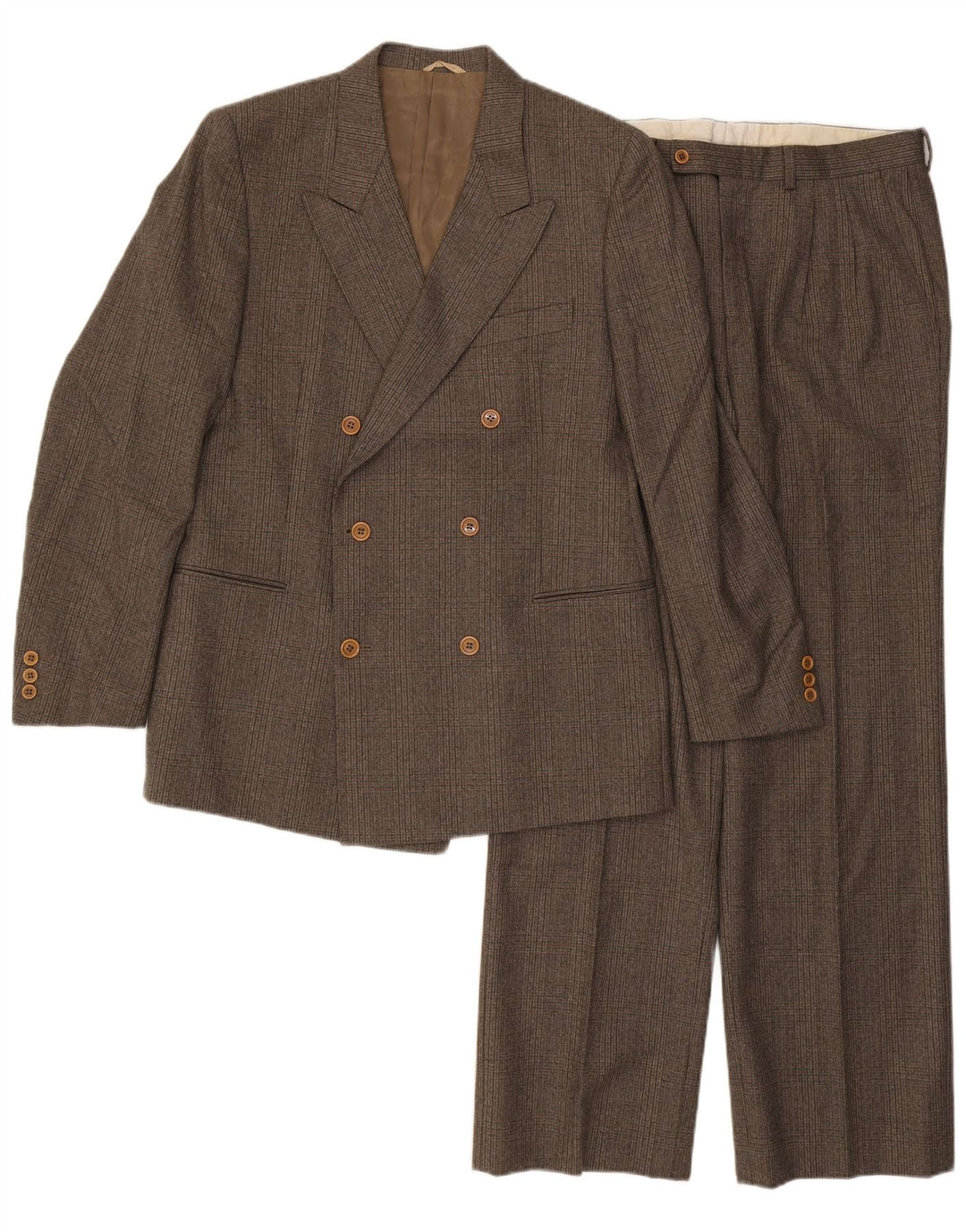 Vintage muško dvodijelno odijelo IT 50 Large W32 L32 Smeđe karirano vuneno