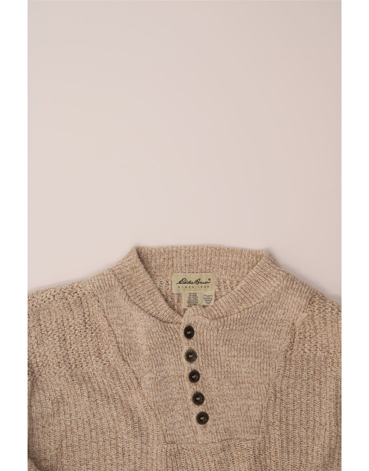 EDDIE BAUER Mens Tall Button Neck Jumper Sweater 2XL Beige Cotton Vintage Eddie Bauer and Second-Hand Eddie Bauer from Messina Hembry 