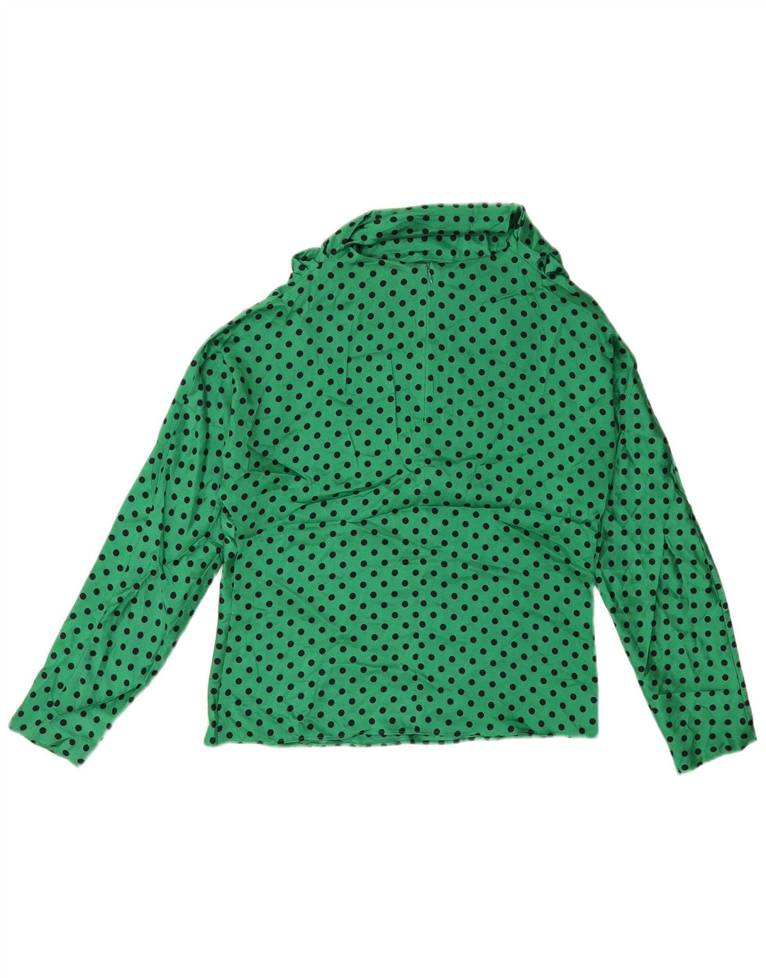 ZARA Womens Long Sleeve Blouse Top UK 14 Medium Green Polka Dot