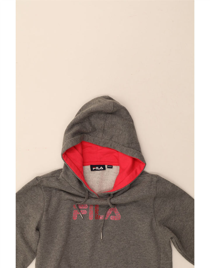 FILA Womens Graphic Hoodie Jumper UK 14 Medium Grey Polyester Vintage Fila and Second-Hand Fila from Messina Hembry 