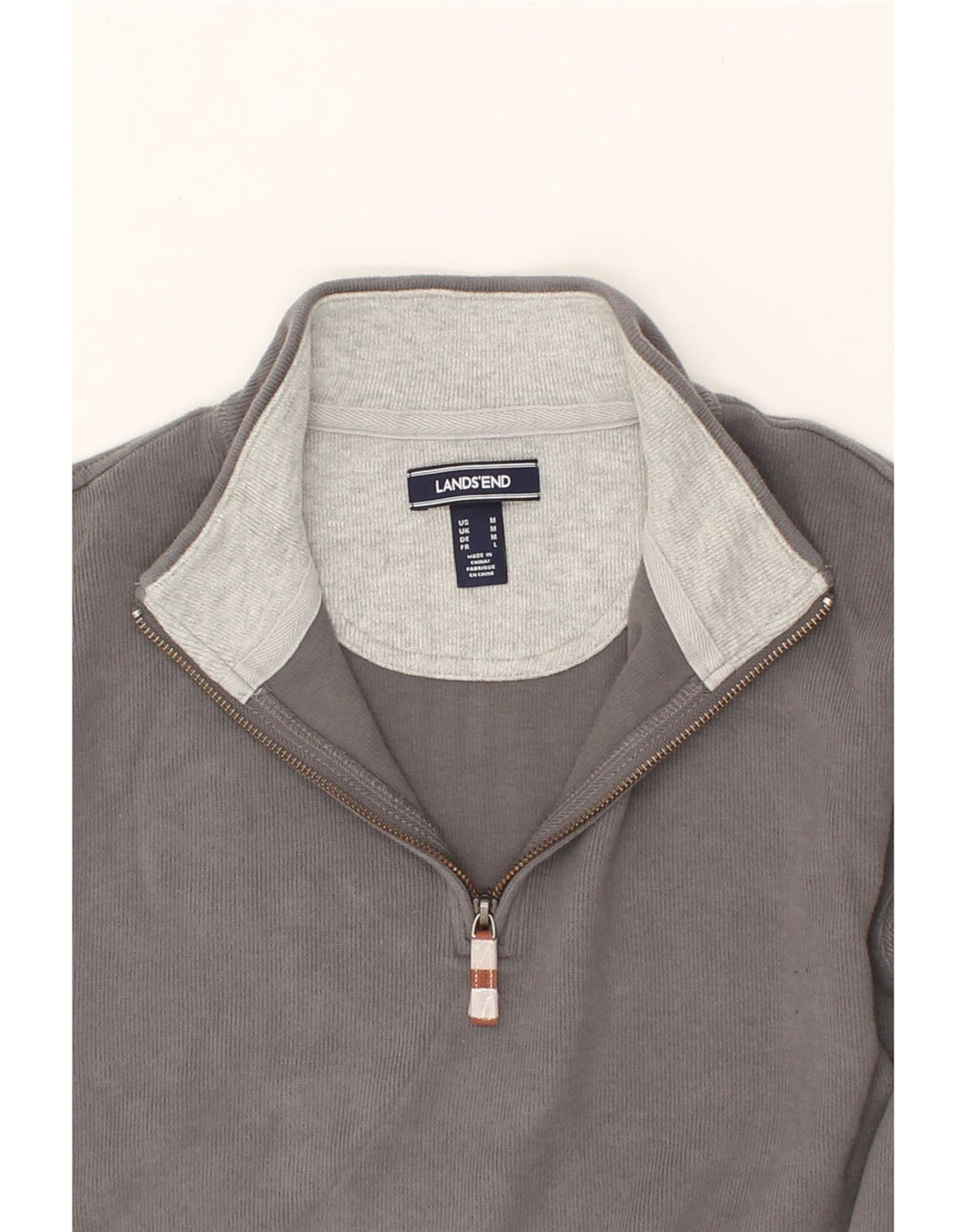 LANDS END Mens Zip Neck Sweatshirt Jumper Medium Grey Cotton Vintage Lands End and Second-Hand Lands End from Messina Hembry 