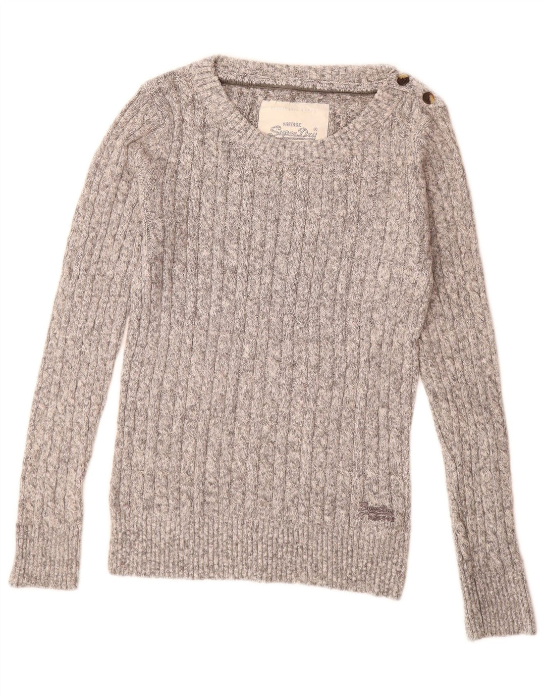 SUPERDRY ženski džemper s morskim izrezom UK 14 Veliki sivi flekasti pamuk