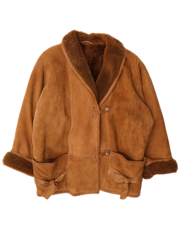 Vintage ženska prekomjerna jakna s šišama EU 46 XL s 3/4 rukavima, smeđa