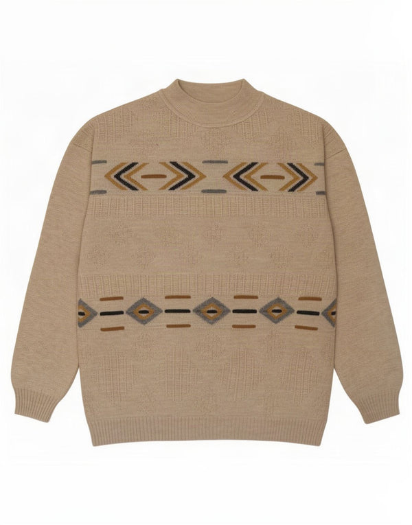 Vintage muški džemper s okruglim izrezom IT 54 XL bež geometrijski