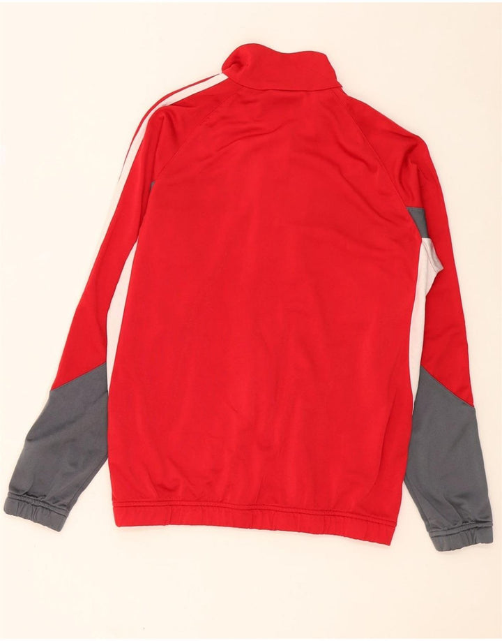 ADIDAS Boys Tracksuit Top Jacket 13-14 Years Red Colourblock Polyester