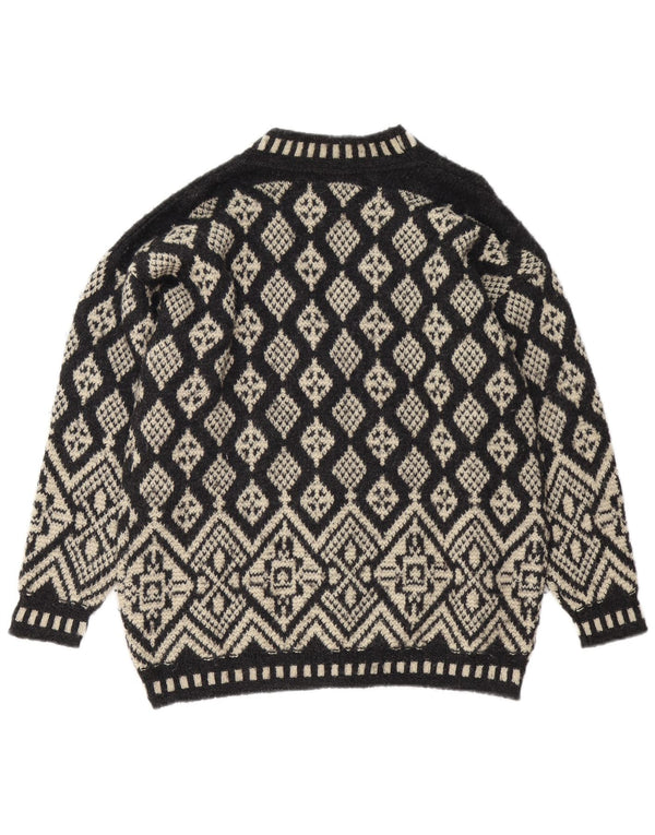 Vintage ženski kardigan pulover UK 16 Large Black Fair Isle