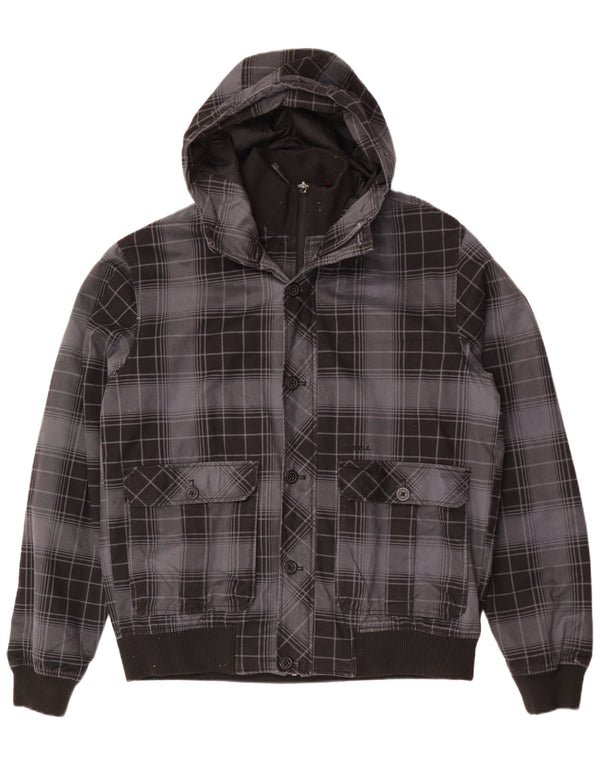 O'Neill Mens Hooded Bomber Jacket UK 42 XL Black Check Cotton