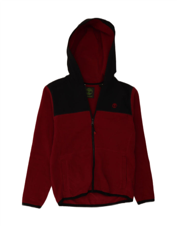 TIMBERLAND Mens Hooded Fleece Jacket UK 36 Small Red Colourblock Polyester
