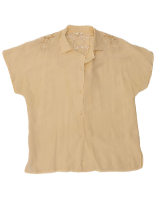 Vintage ženska košulja kratkih rukava, bluza IT 44 srednje bijele svile s cvjetnim uzorkom