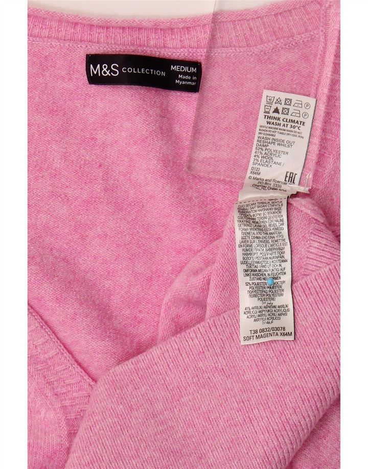 Marks & Spencer ženski veliki džemper s V-izrezom UK 14 srednje ružičasta