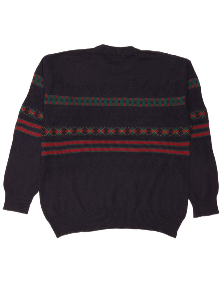 VINTAGE muški džemper s kornjačičastim ovratnikom IT 50 veliki tamnoplavi geometrijski