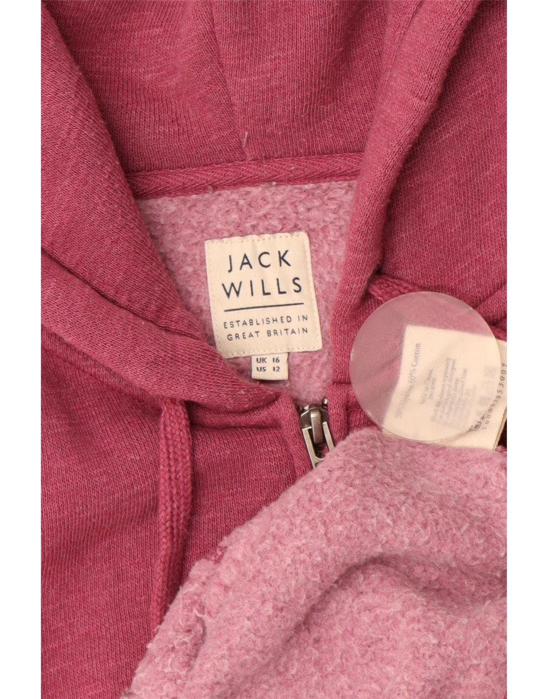 JACK WILLS Ženski pulover s kapuljačom s patentnim zatvaračem UK 16 Veliki tamnocrveni s flekama