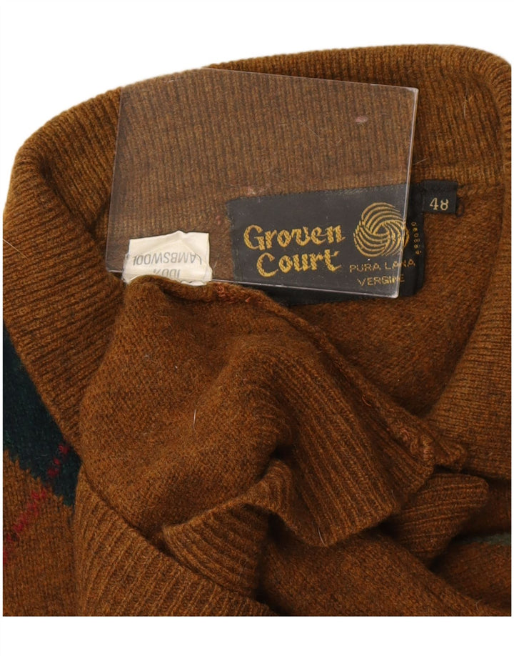 VINTAGE muški pulover s polo ovratnikom IT 48 Small Brown Argyle/Diamond