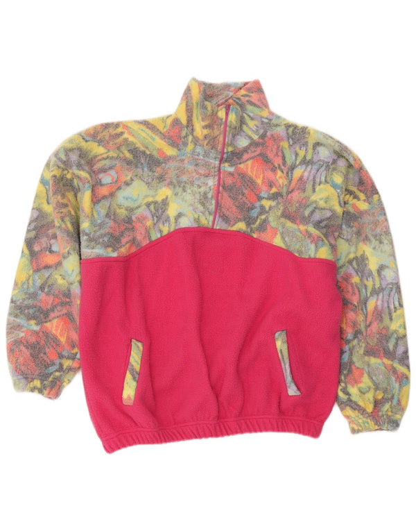 Vintage ženski džemper od flisa s apstraktnim uzorkom UK 20 2XL Pink Colourblock