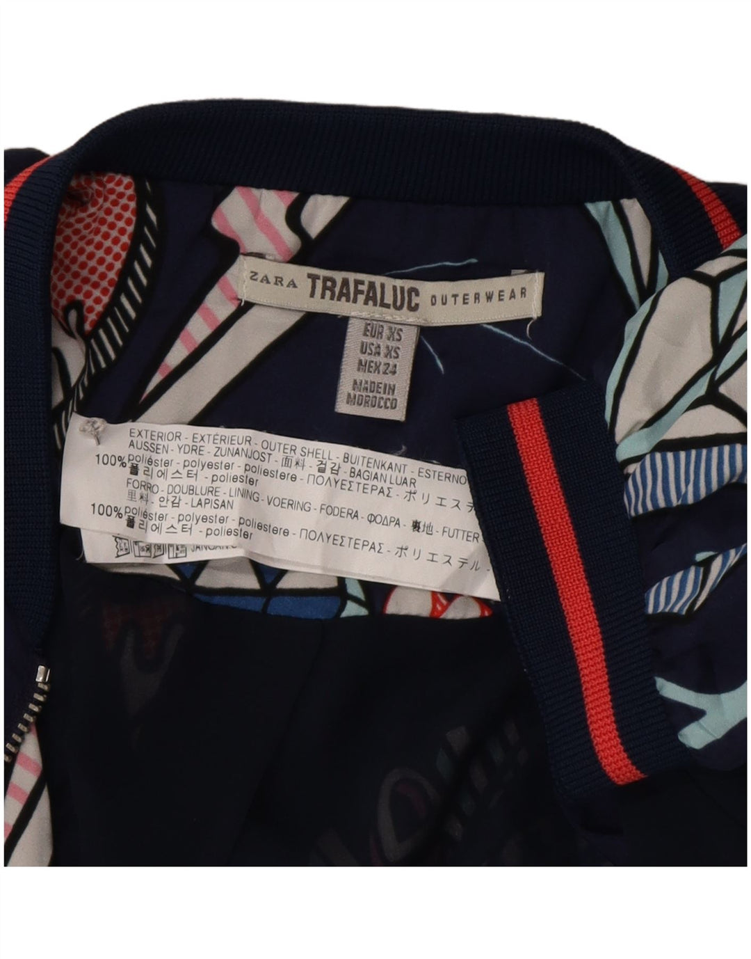 Zara ženska bomber jakna slobodnog kroja s apstraktnim uzorkom UK 6 XS tamnoplava