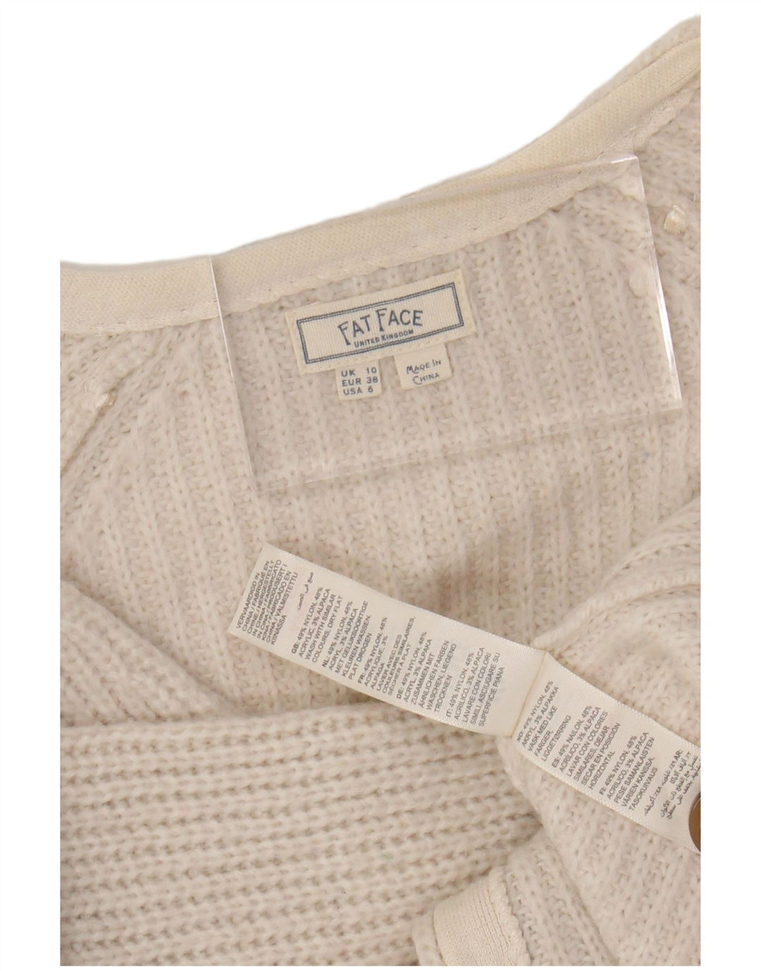 FAT FACE Ženski kratki kardigan džemper UK 10 Mali bijeli najlon