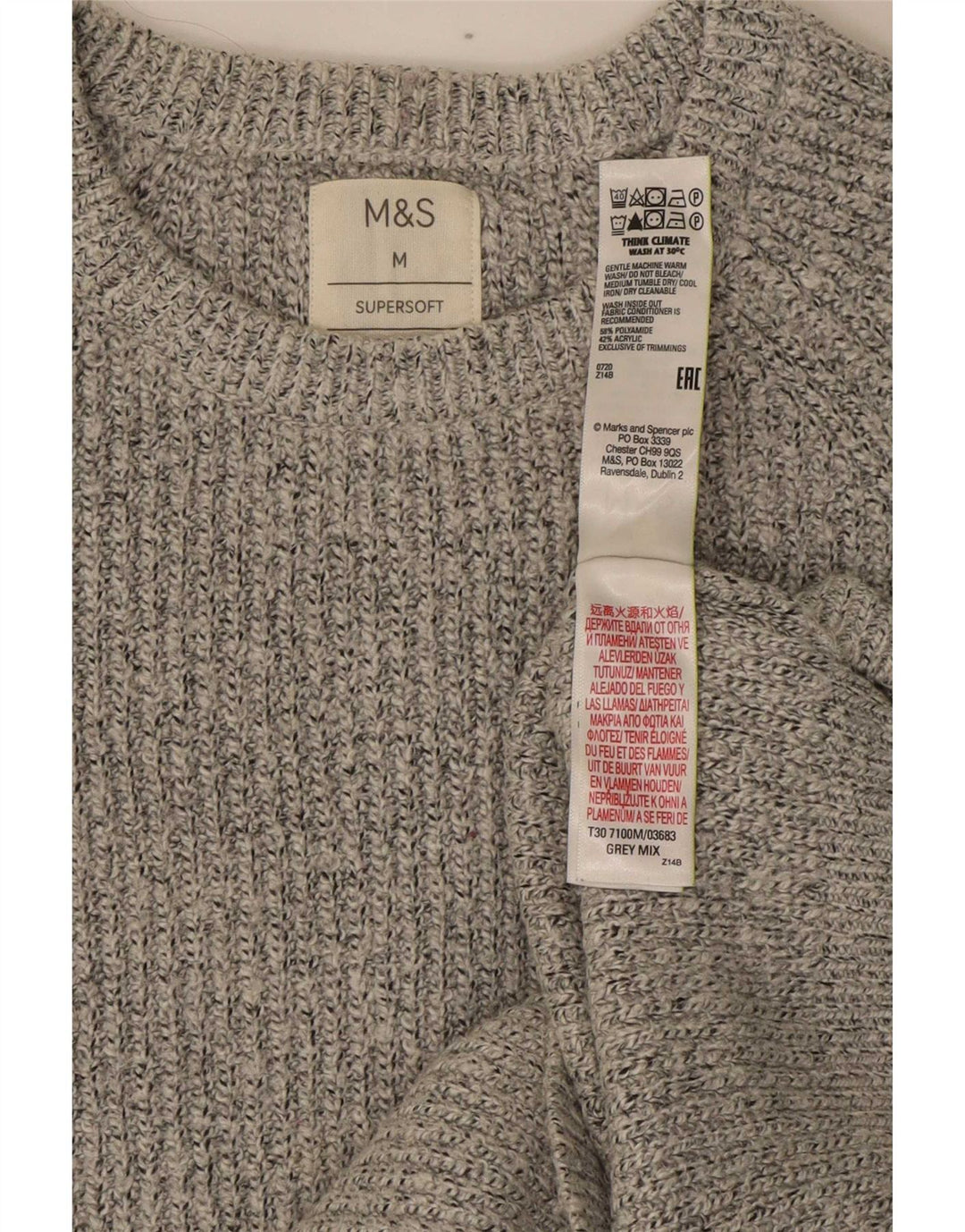 Marks & Spencer, muški džemper s okruglim izrezom, srednje sivi poliamid