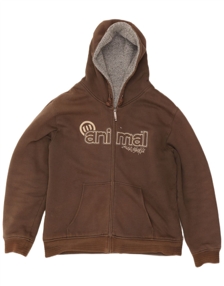 Veliki smeđi pamuk pulover s kapuljačom s patentnim zatvaračem ANIMAL