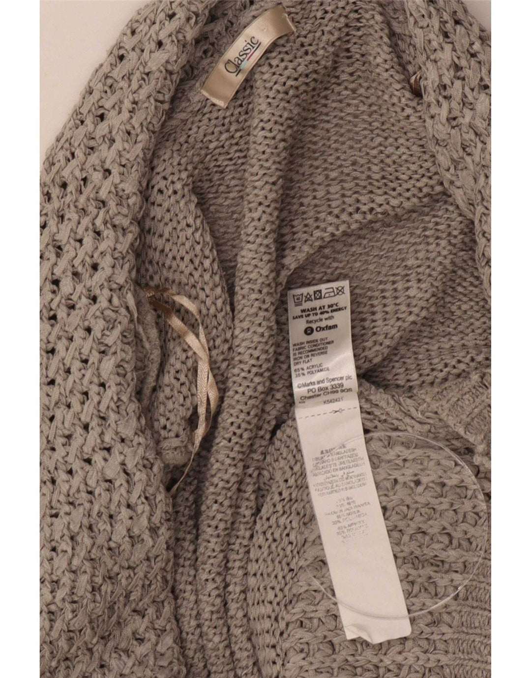 Marks & Spencer ženski klasični otvoreni kardigan pulover UK 16 veliki sivi