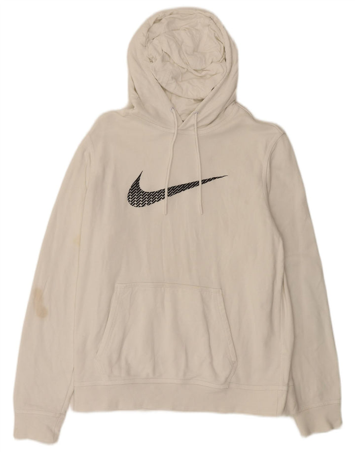 NIKE Mens Graphic Hoodie Jumper Medium White Cotton
