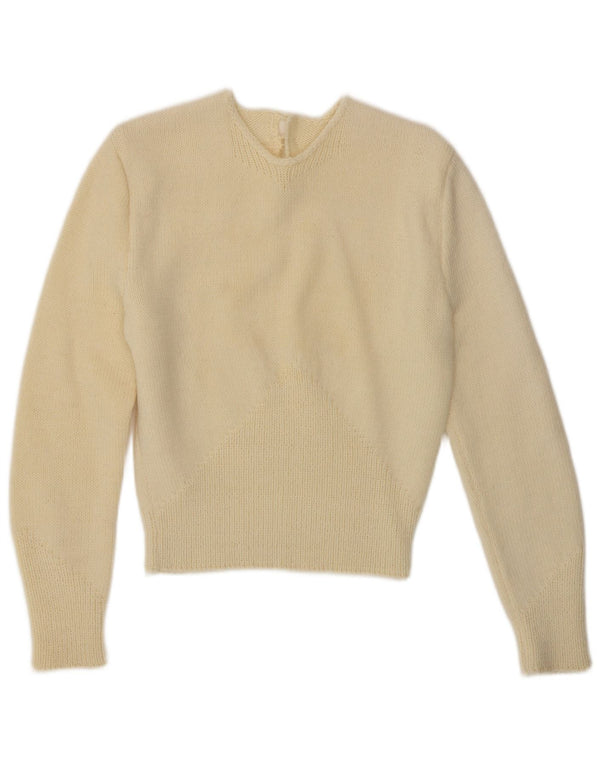 VINTAGE ženski džemper s okruglim izrezom UK 10 Small Off White