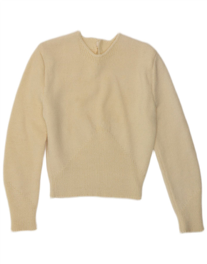 VINTAGE ženski džemper s okruglim izrezom UK 10 Small Off White