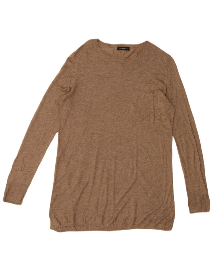 Zara ženska majica s dugačkim rukavima UK 14, srednje smeđa viskoza