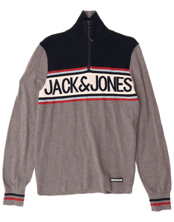 JACK & JONES Muški džemper s izrezom s patentnim zatvaračem, mali sivi pulover u boji