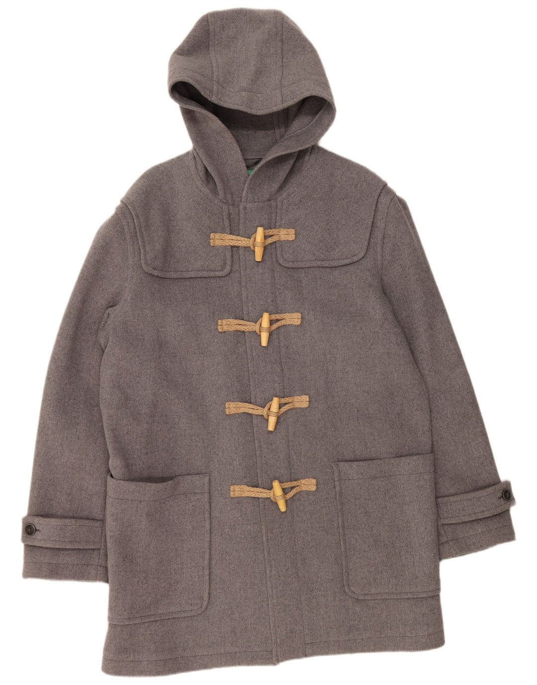 BENETTON Muški Duffle Coat s kapuljačom UK 42 XL Siva vuna