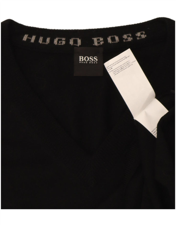 Veliki crni vuneni muški džemper s V-izrezom Hugo Boss