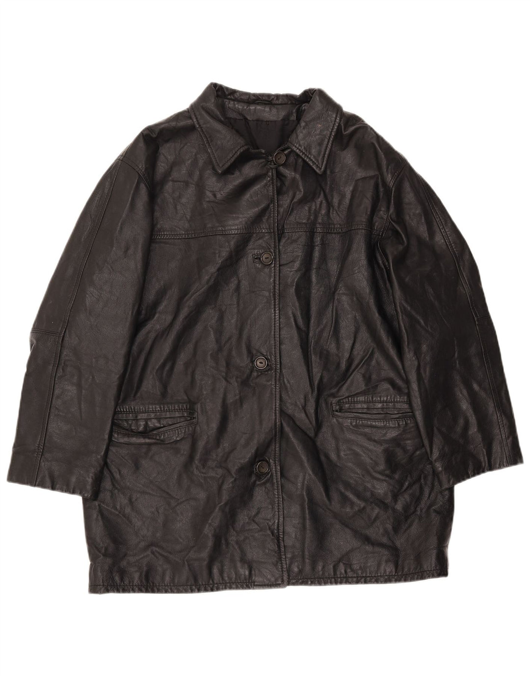 Vintage ženska prevelika kožna jakna EU 40 srednje crne kože