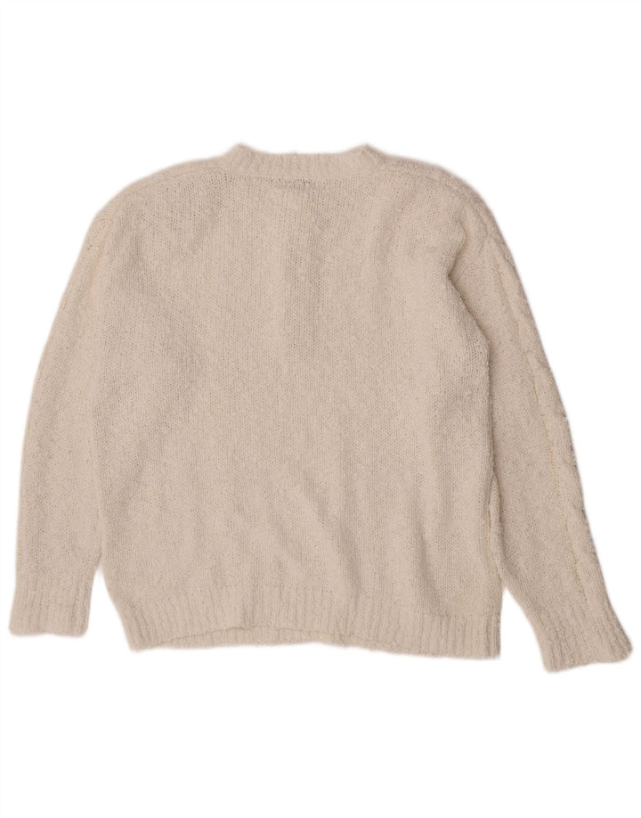 Vintage ženski džemper s dugmadima i ovratnikom UK 14 Srednje bijeli akril