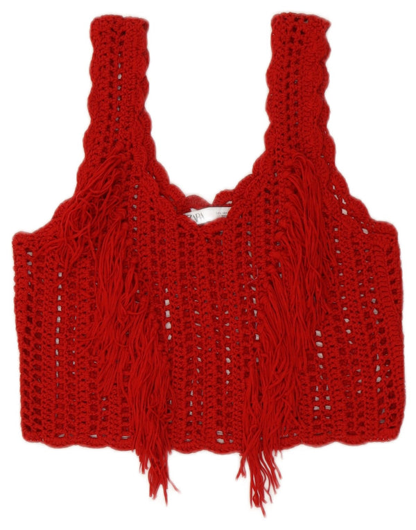 Zara Womens Crochet Crop Top UK 14 Large Red