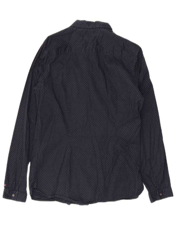 Tommy Hilfiger Womens Fitted Shirt UK 8 Small Navy Blue Spotted Cotton