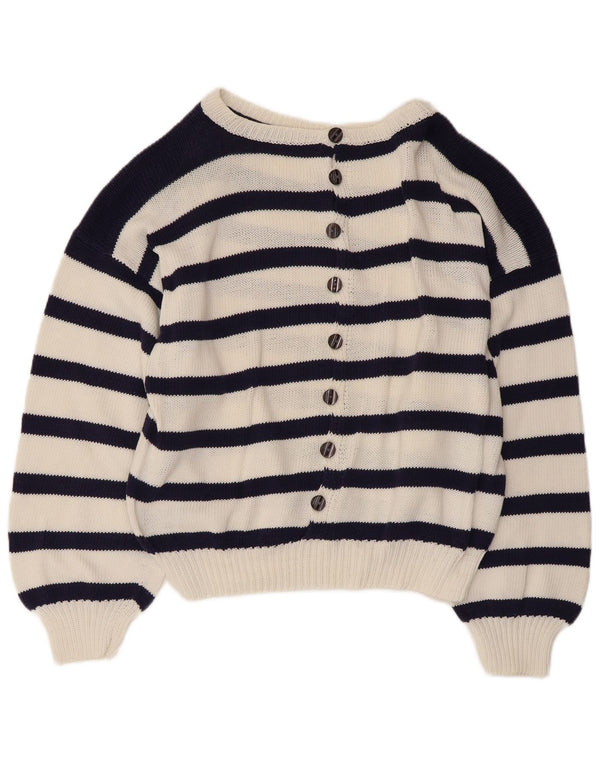 VINTAGE Womens Boat Neck Jumper Sweater UK 14 Large Navy Blue Nautical