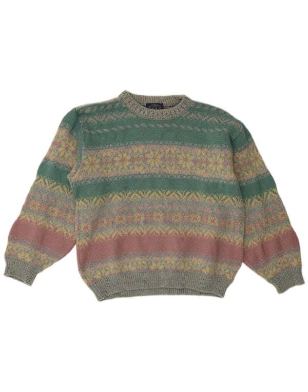 Vintage ženski džemper s brodskim izrezom UK 14 Veliki šareni Fair Isle