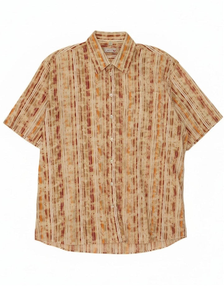 PAUL SMITH Mens Short Sleeve Shirt 2XL Beige Striped