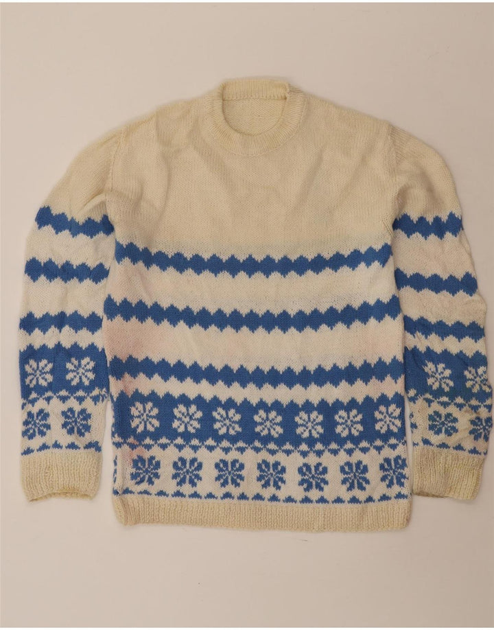 VINTAGE muški džemper s okruglim izrezom srednje bijele boje Fair Isle