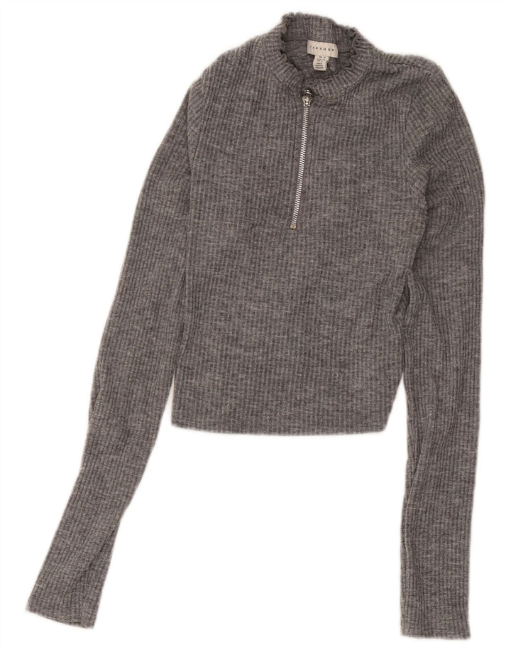 Topshop ženska majica s kratkim izrezom s patentnim zatvaračem UK 10 mali sivi flekasti poliester