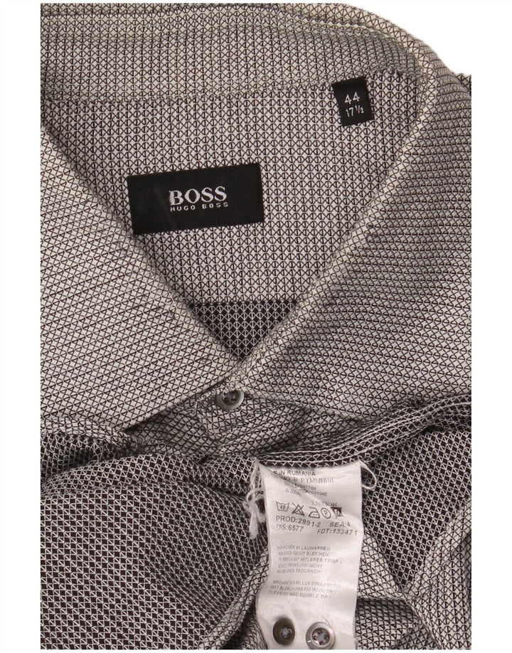 HUGO BOSS Muška košulja od flanela, veličina 17 1/2 44 XL sivi geometrijski pamuk